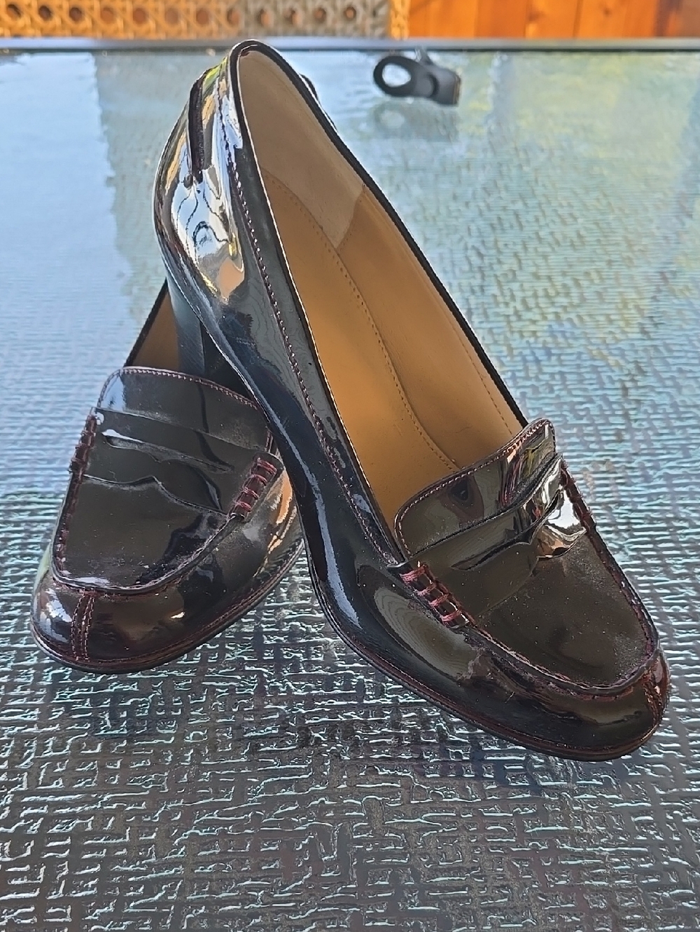 Michael Kors Women's Patent Loafers Type Heels in Deep Burgundy 7 Med